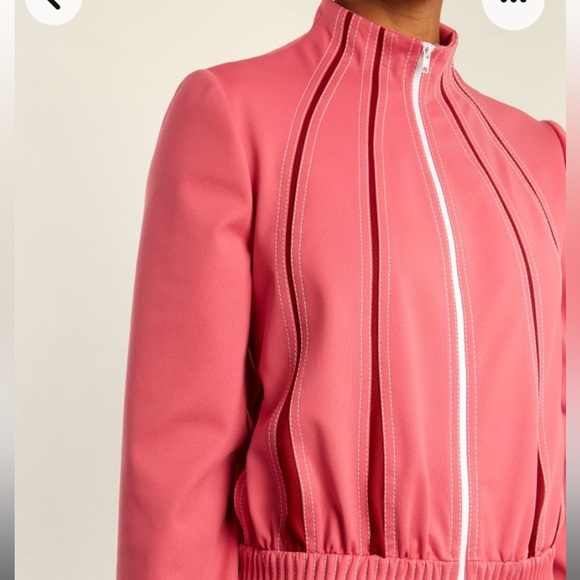 VALENTINO PANELED JACKET SALMON PINK RED ZIPPER FRONT HIGH NECK ITALIAN FABRIC 6 - Picture 4 of 15